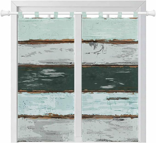 Blue Teal Bathroom Curtains 63 Inch Length, Window Curtains Tab Top, Vintage by Unknown