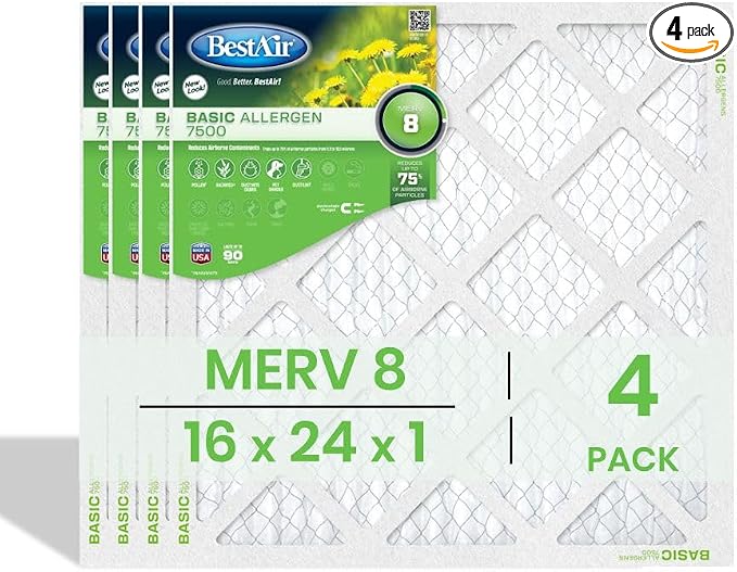 BestAir 16x24x1 Air Filter | MERV 8 Basic Allergen 7500 HVAC AC Furnace Filter by FreudenbergFiltrationTechnologies