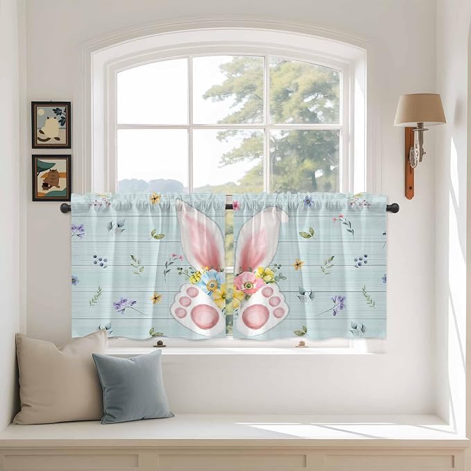Easter Kitchen Tier Curtains 36 Inch Long 2 Panel Set, Rod Pocket Half Window by Unknown