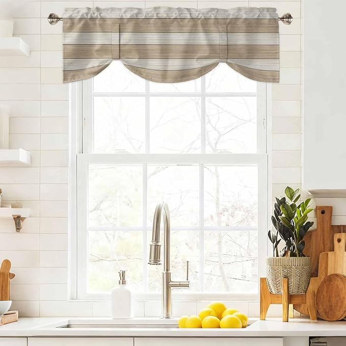 Brown Ombre Wooden Tie Up Valance Curtains - Image 9