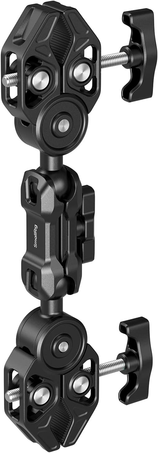 SMALLRIG Double Super Clamp Mount with Magic Arm, 360° Ballhead Pole Clamp for Umbrella, Chair Monitor Desk Photo Studio Light Stand, Photography Reflector, Motorcycle,Tripod Mount for Cross Bar