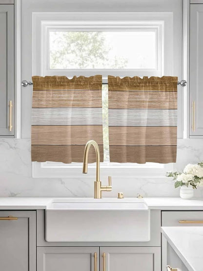 Retro Farm Wood Board Window Valance Curtains, 2 Panel - Image 2