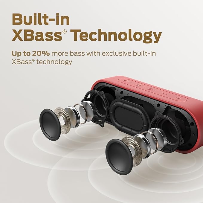 Tribit Bluetooth Speaker XSound Go, 16W Loud Sound & Deeper Bass, 24H Playtime, IPX7 Waterproof, Bluetooth 5.3 TWS Pairing Portable Wireless Speaker for Home, Outdoor (Red)