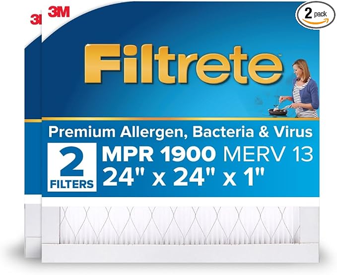 Filtrete 24x24x1 AC Furnace Air Filter, MERV 13, MPR 1900, Premium Allergen by Filtrete
