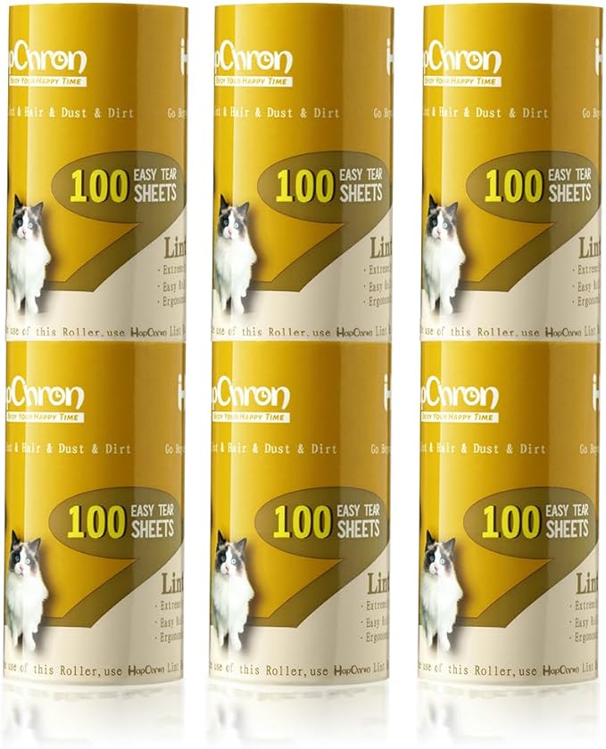 HapChron Extra Sticky Lint Roller Refills Only, Total 600 Easy Tear Sheets, Fits Most 3.9"-4" Standard Size Lint Roller with Inner Diameter at 1.5", Works Great On Pet Hair