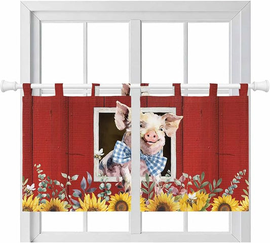 Pig Sunflowers Kitchen Curtains 24 Inch Length, Small Window Curtains Tab Top by Unknown