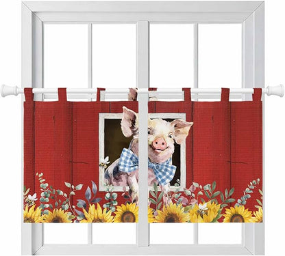 Pig Sunflowers Kitchen Curtains 36 Inch Length, Small Window Curtains Tab Top by Unknown