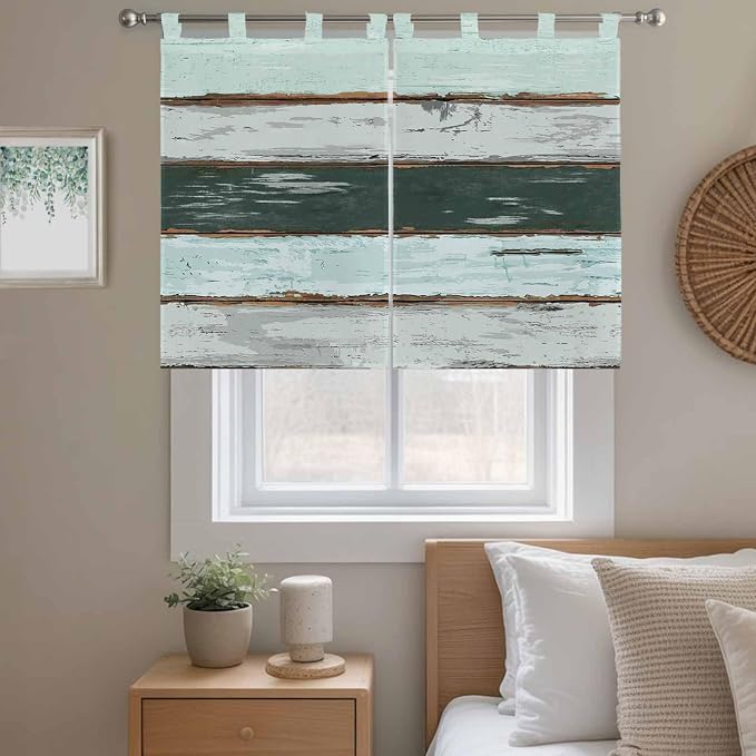 Blue Teal Bedroom Curtains 63 Inch Length, Window Curtains Tab Top, Vintage - Image 9