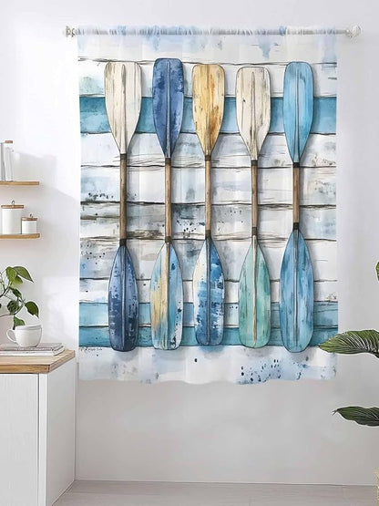 Sheer Curtains 72 Inches Long, Lake Paddle Striped Semi Sheer Curtains Light - Image 2