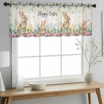 Easter Sheer Valances for Windows 60"x18", Light Filtering Kitchen Curtains - Image 2