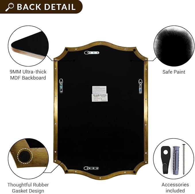 ANDY STAR Bathroom Mirror, 28x36 Inch Brushed Gold Vanity Mirror, Stainless Steel Metal Frame with Sophisticated Curved Design, Anti-Rust, Ideal for Bathroom, Living Room, Bedroom