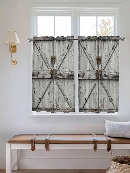 Vintage Gate Tier Curtains 45 Inches Long, Farmhouse Wooden Grain Shabby Chic - Image 4