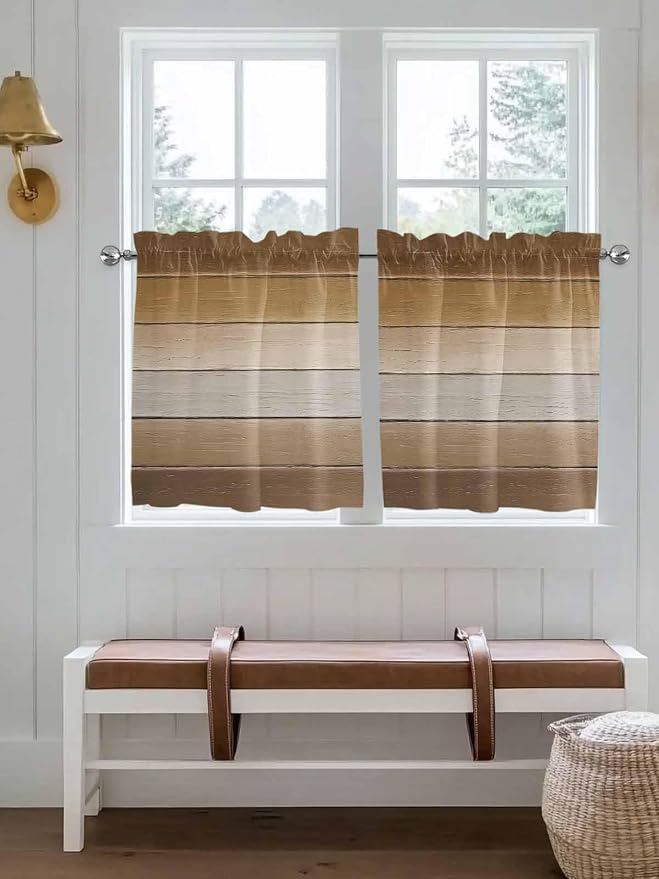 Vintage Brown Gradient Wood Grain Window Valance Curtains, Farmhouse Wood Barn by IDOWMAT