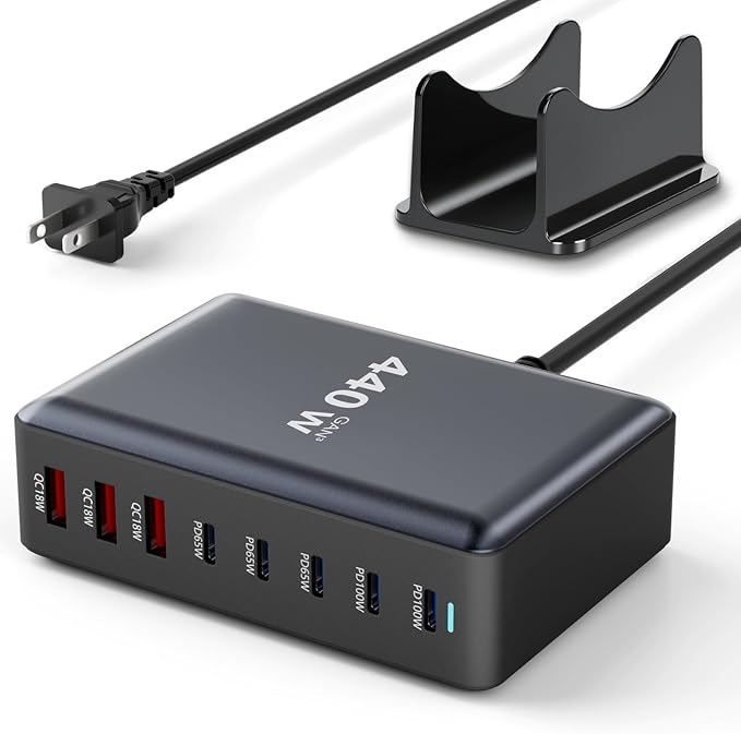 440W Fast Charging 8 Port USB C Charger Block, Multi-Device USB Charging Station Wall Desktop Charger with GaN Ⅲ Technology, USB-C Charger Adapter for MacBook/iPad/iPhone 16/Samsung Galaxy/DELL/HP