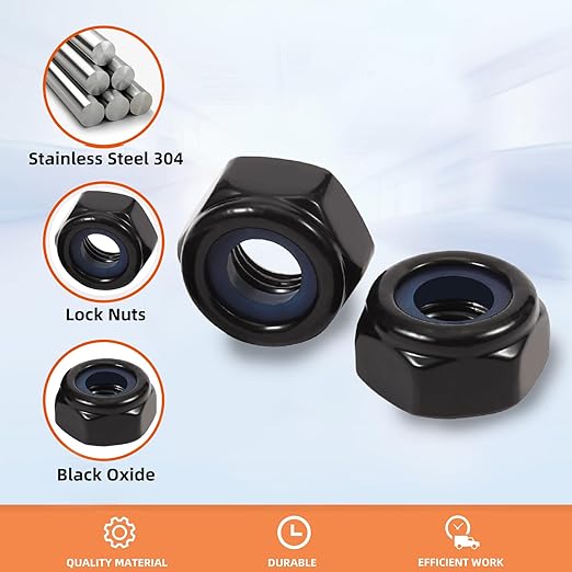MewuDecor 5/16-18 Nylon Insert Hex Lock Nuts Locknuts, 304 Stainless Steel 18-8, Black Oxide, 25 PCS