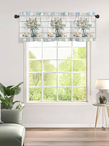 Kitchen Valances for Window, Ocean Starfish Conch Shell Eucalyptus Light - Image 2