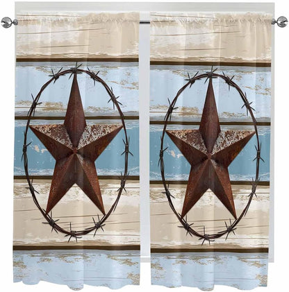 Vintage Western Star on Wood Grain Window Valance Curtains, Retro Wooden - Image 9