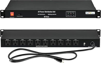10 NEMA 5-15R Outlet Surge Protector PDU, 120V 15A 3600J 10KA, 1U Rack Mount by ThePoEstore