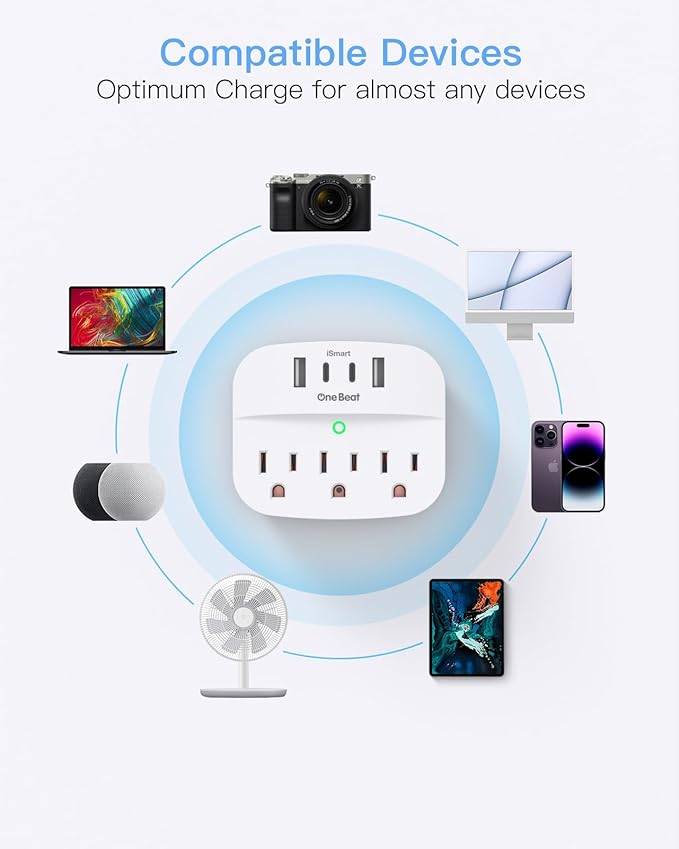 1 Pack Multi Plug Wall Outlet Splitter with USB, Non Surge Protector for Cruise Ship, Cruise Outlet with 3 Wall Outlets 4 USB Wall Charger(2 USB C), Small Travel Plug Adapter for Cruise,Travel,White