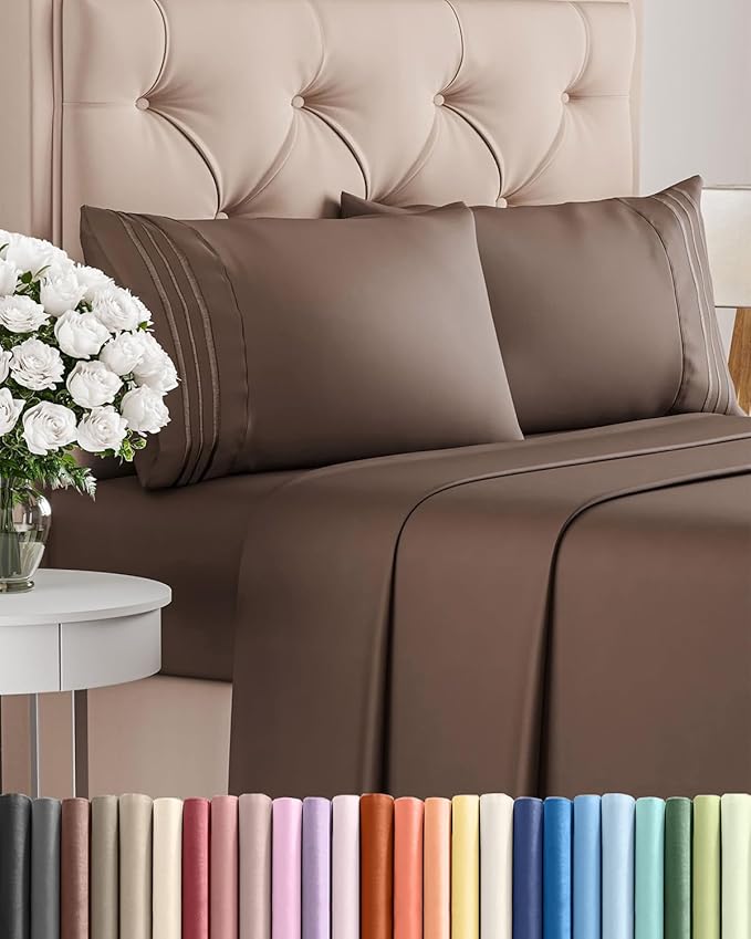 Cal King Size 4 Piece Sheet Set - Comfy Breathable & Cooling Bed Sheets Set - Hotel Luxury Bedding for Women, Men, Kids, Teens, Boys & Girls - Deep Pockets, Ultra-Soft, Wrinkle Free - Oeko-Tex - Brown