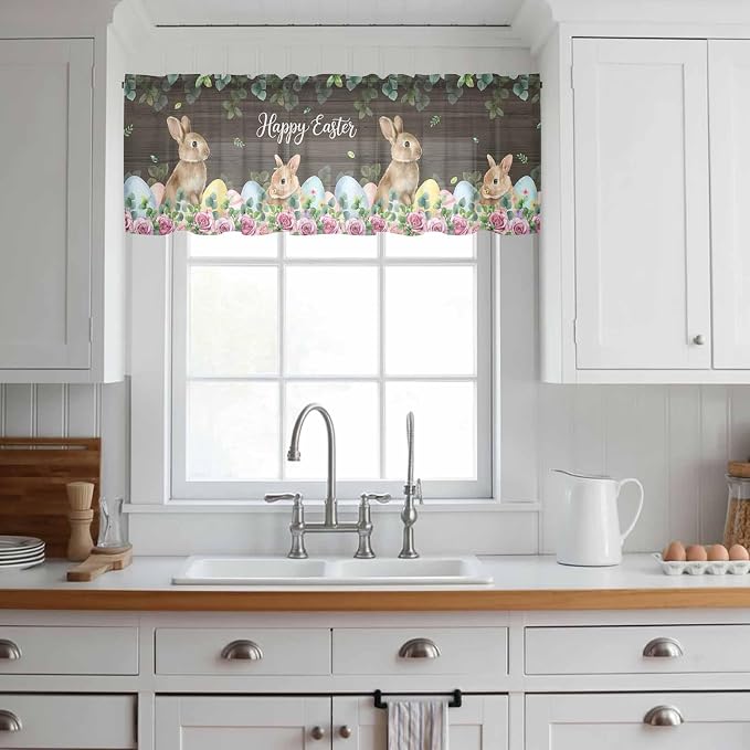 Easter Sheer Valances for Windows 42"x18", Light Filtering Kitchen Curtains - Image 3