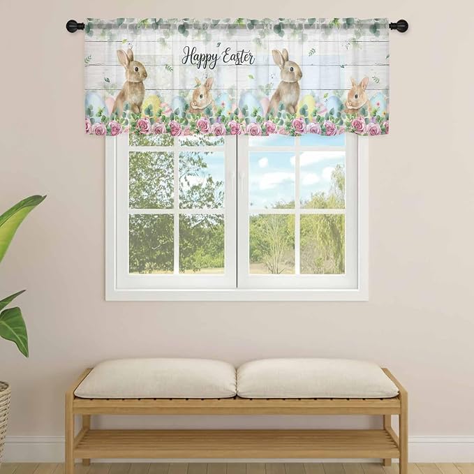 Easter Sheer Valances for Windows 42"x18", Light Filtering Kitchen Curtains - Image 4