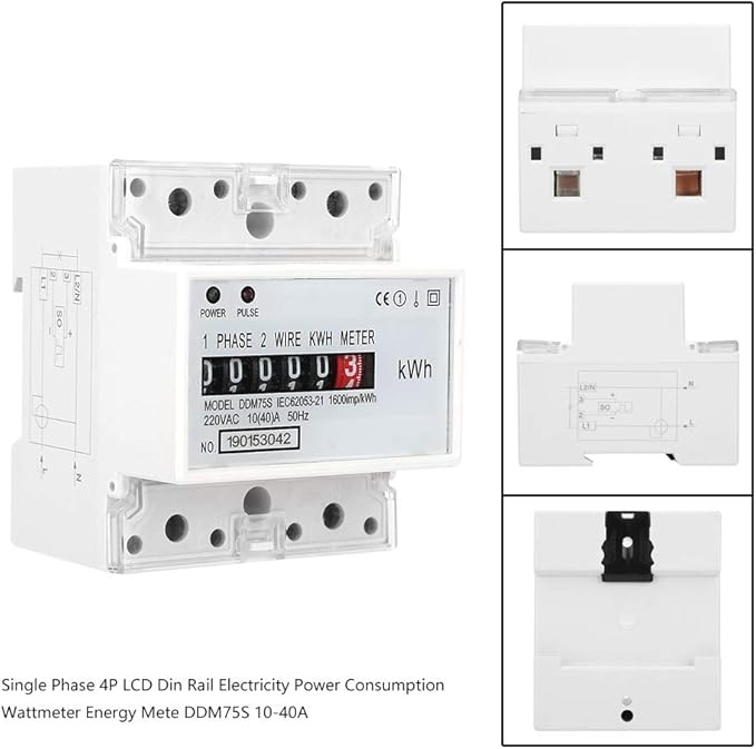 Watris Veiyi DDM75S 10-40A Single Phase KWH Meter, 4P Din Rail Energy Meter, Electric Meter, Electronic Din Rail KWh Meter, LED Electricity Power Consumption Wattmeter Energy Meter