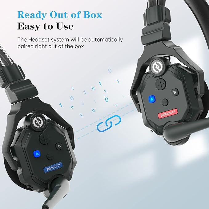 Hollyland Solidcom C1 Wireless Headset Intercom System 4-Person Full Duplex 1100ft Team Communication Group Talk Single-Ear Headset with 1 Master & 3 Remote Headsets