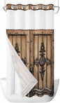 Wood Barn Door No Hook Shower Curtain by HELLOWINK