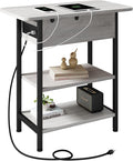 LIDYUK End Table with Charging Station, Flip Top Side Table with USB Ports and Outlets, Nightstand for Small Spaces, Bedside Tables with Storage Shelf for Living Room, Bedroom, Light Grey