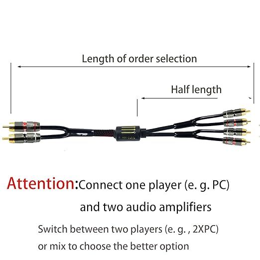 Arklove 15ft Shielded RCA Plug Splitter Stereo Audio Video Cable 2 Male to 4 Male Dual Speaker Y Adapter Connector Extension Cord 24k Gold Plated 1 Input 2 Output