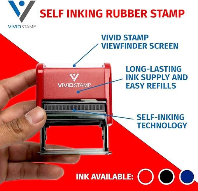 Basic Closed Self Inking Rubber Stamp (Red Ink) - Large