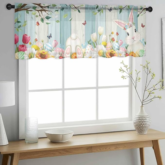 Easter Sheer Valances for Windows 42"x12", Light Filtering Kitchen Curtains - Image 2