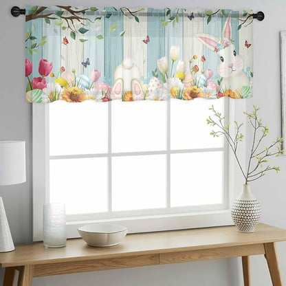 Easter Sheer Valances for Windows 42"x12", Light Filtering Kitchen Curtains - Image 2