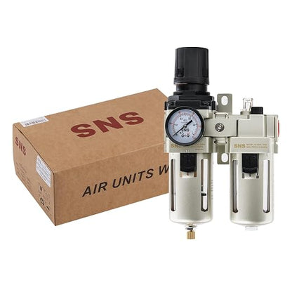 SNS 1/2" NPT Compressed Air Filter Regulator Lubricator Two Units Combo FRL - Image 5