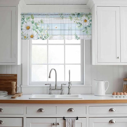 Daisy Eucalyptus Leaves Sheer Valance Curtains - Image 2