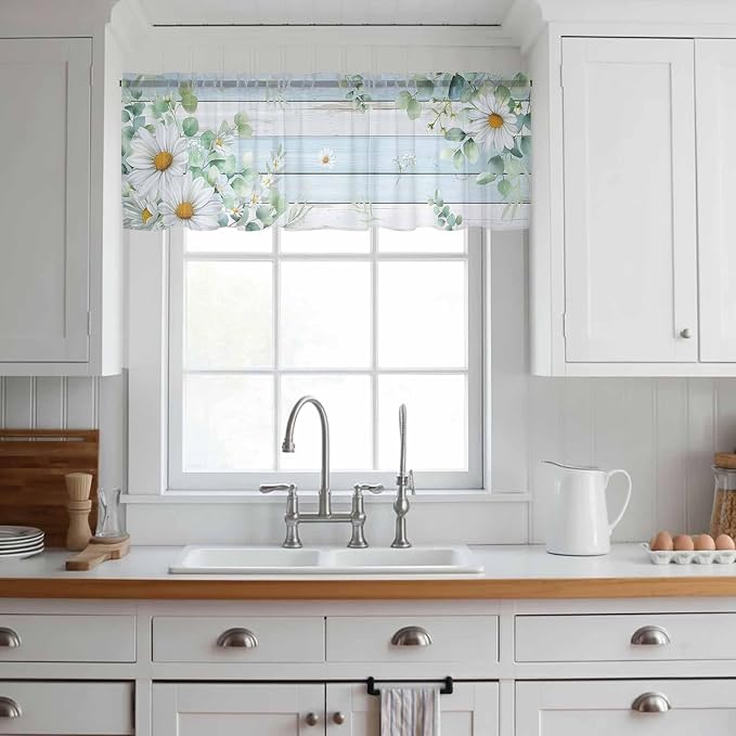Daisy Eucalyptus Leaves Sheer Valance Curtains - Image 2