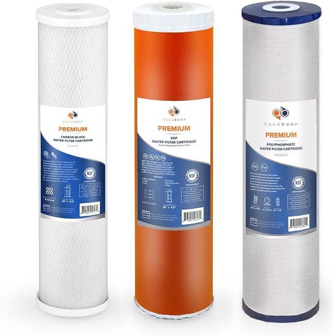 Aquaboon 5 Micron 20 x 4.5 Anti-Scale, CTO Filter Replacements Set NSF by Aquaboon
