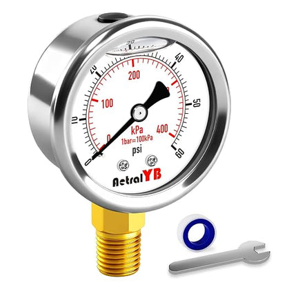 0-60 Psi Glycerin-Filled Pressure Gauge, 2-Inch Gauge, Stainless Steel by Unknown