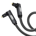 EMK 【Upgraded】 Double 90 Degree Optical Audio Cable Free-Rotating Toslink Plug Nylon Braided S/PDIF Digital Right Angle Optical Male to Male Cable for Home Theater,Sound Bar,TV(10ft/3m)