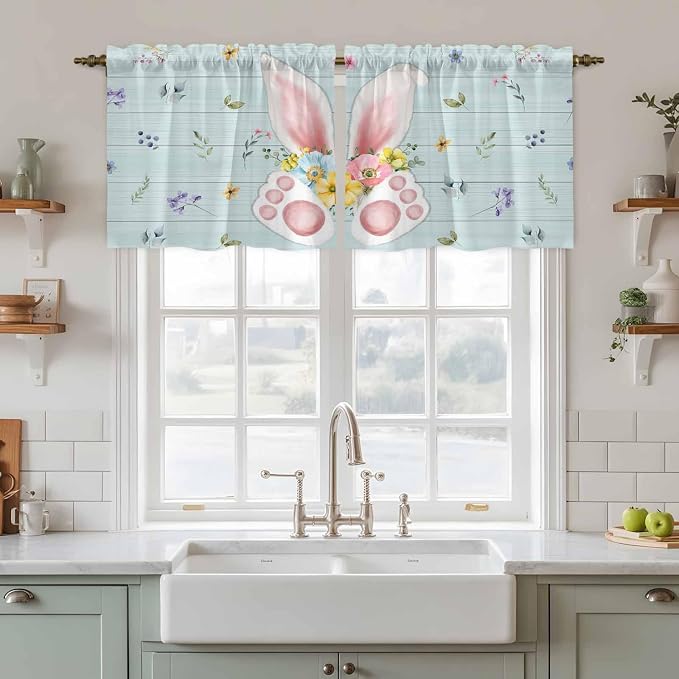 Easter Kitchen Tier Curtains 24 Inch Long 2 Panel Set, Rod Pocket Cafe Small - Image 3
