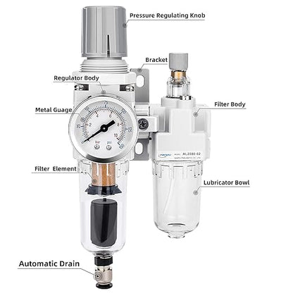 NANPU 1/4" NPT Auto-Drain Air Filter Regulator Lubricator Combo Water/Oil Trap - Image 2