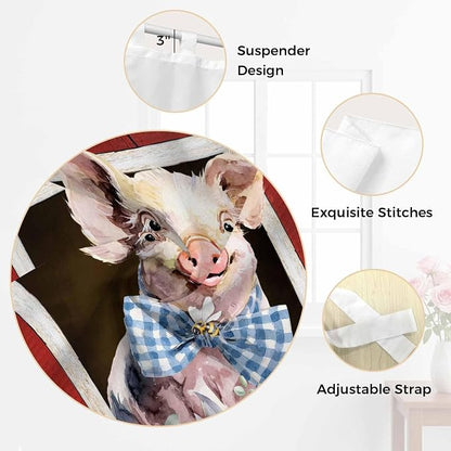 Pig Sunflowers Kitchen Curtains 36 Inch Length, Small Window Curtains Tab Top - Image 6