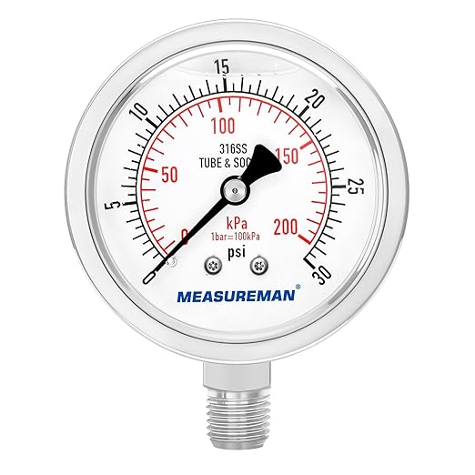 MEASUREMAN Fully Stainless Steel Hydraulic Glycerin Filled Pressure Gauge by MEASUREMAN
