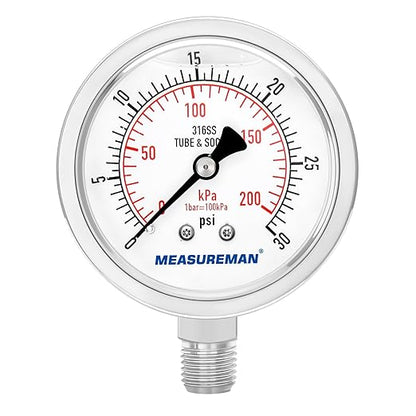 MEASUREMAN Fully Stainless Steel Hydraulic Glycerin Filled Pressure Gauge by MEASUREMAN