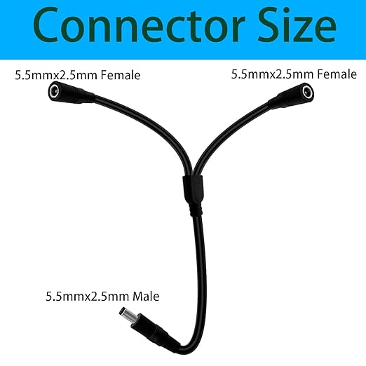 1.3FT 5.5mmx2.5mm 14AWG 12V/24V DC Power Splitter 1Male to 2Female High Power 5525 Connector for Solar Panel, Energy Storage Power Supply, Outdoor Power Supply, LED Strip Light 2pcs