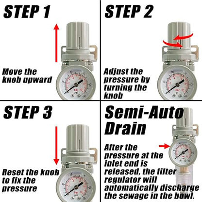 1/4" NPT Air Filter Pressure Regulator Combo Water Separator - Image 5