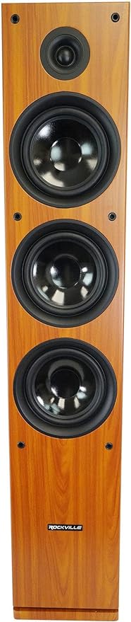 Rockville RockTower 68C Passive Tower Speaker, 8 Ohm, Classic Wood Grain, 500W Peak, 3-Way, Dual 6.5", MDF Cabinet, Detachable Grille, for Home Audio