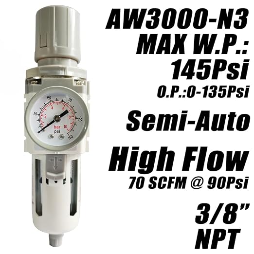 3/8" NPT Air Filter Pressure Regulator Combo Water Separator - Image 2