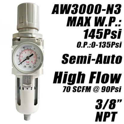 3/8" NPT Air Filter Pressure Regulator Combo Water Separator - Image 2